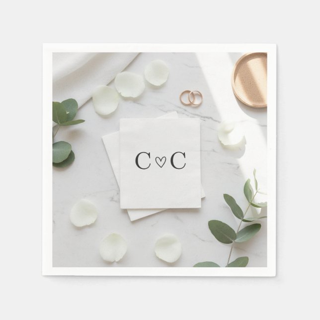 Anpassade bröllopsservetter: Personligt monogram,  Pappersservett (Framsidan)
