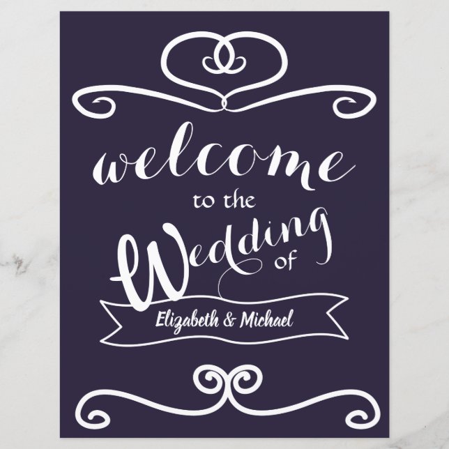 Anpassade bröllopsskyltar Marinblå gula solrosor (Framsida)