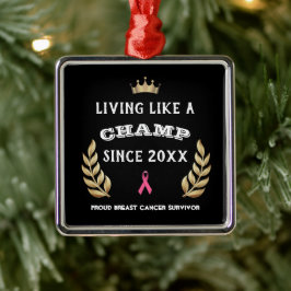 Anpassade Bröstcancer överlevande laurel löv Julgransprydnad Metall