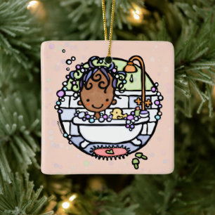 Anpassade Bubly Bath Time Mörk Skin Girl Tub Julgransprydnad Keramik