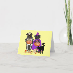 Anpassade Bus eller godis Halloween Pugs-kort Kort