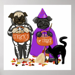 Anpassade Bus eller godis Halloween Pugs Poster