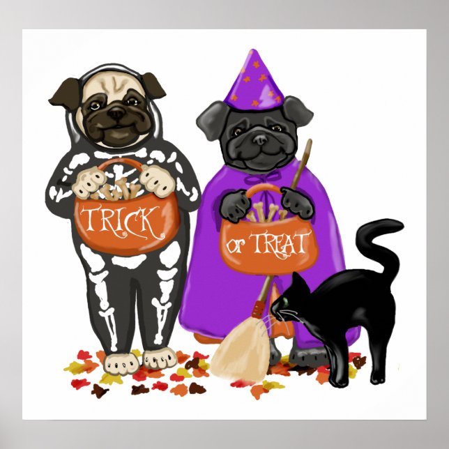 Anpassade Bus eller godis Halloween Pugs Poster (Framsidan)