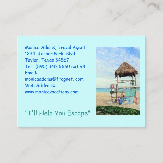 ANPASSADE BUSS.CARD/BEACH SCENE/LIFEGUARD STAND VISITKORT (Framsida)