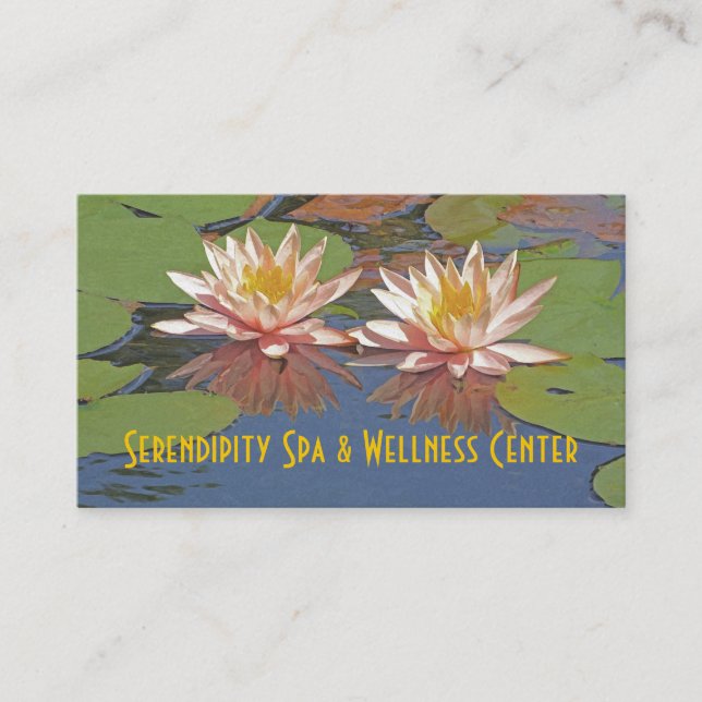 ANPASSADE BUSS.CARDS/2 PEACHY-ROSA LOTUS BLOMMAR VISITKORT (Framsida)