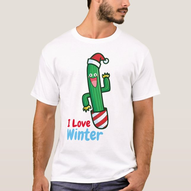 Anpassade Cactus Kärlek Winter T Shirt (Framsida)