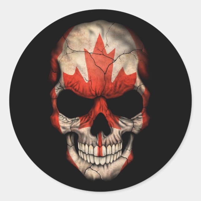 Anpassade Canadian Flagga Skull Runt Klistermärke (Framsida)