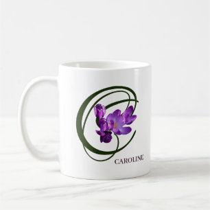 Anpassade Caroline namn lila blommor trendig Kaffemugg