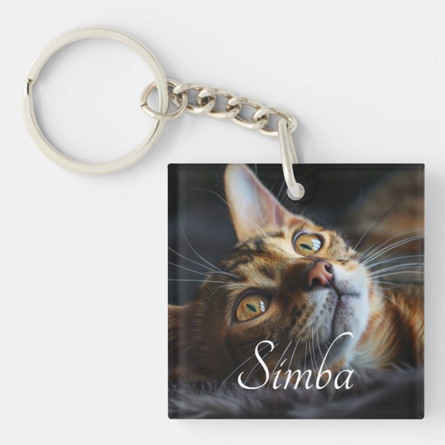 Anpassade Cat Photo Keychain med Namn (Framsidan)