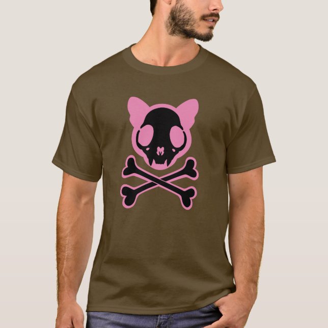 Anpassade Cat Skull och Crossbone T Shirt (Framsida)