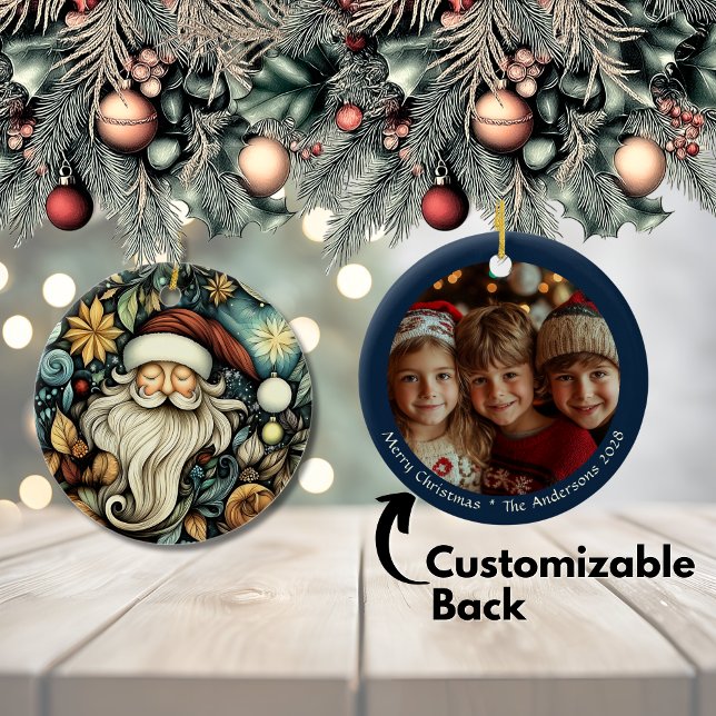 Anpassade Charming Vintage juljul Julgransprydnad Keramik (Customizable Charming Vintage Santa Christmas Ceramic Ornament)