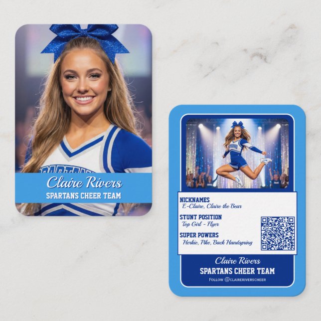Anpassade Cheerleader Trading Cards Teamkort QR-ko Visitkort (Fram/baksida)