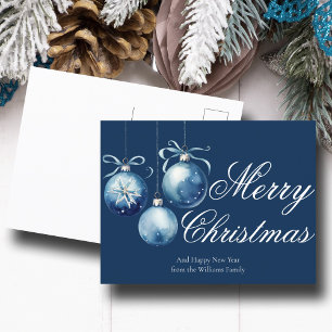Anpassade chic Blue God jul Ornaments Helg Vykort