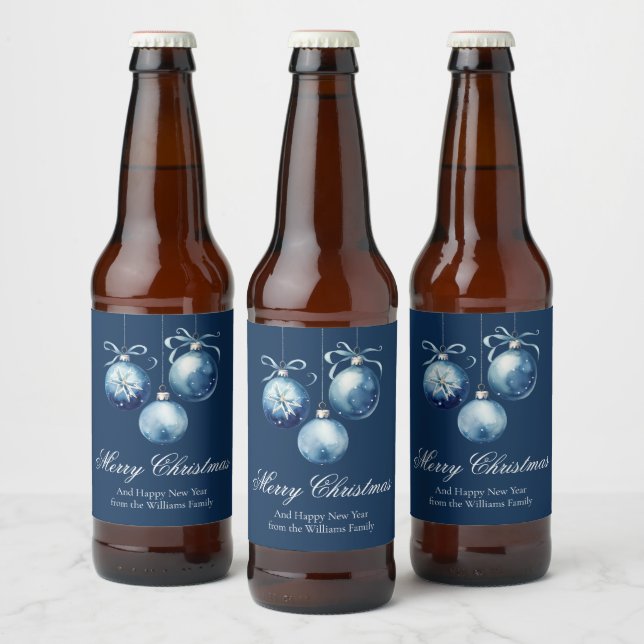Anpassade chic Blue God jul Ornaments Ölflaska Etikett (Flaskor)