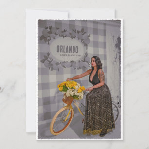 Anpassade City Namn Bicycle Art - Vintage Stil Julkort