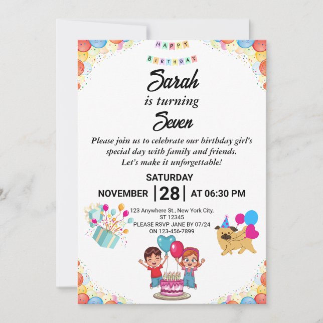 Anpassade Colorful Födelsedagsfest inbjudan (Framsida)