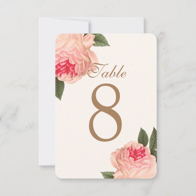 Anpassade Coral Peonie Bordsnummer Cards (Framsida)