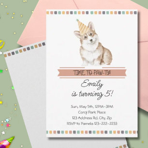 Anpassade Corgi Det är dags för Pawty Inbjudningar