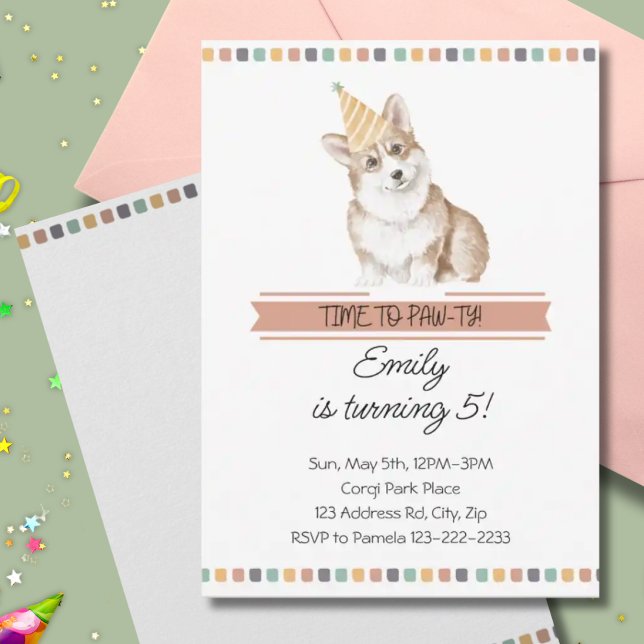 Anpassade Corgi Det är dags för Pawty Inbjudningar (Skapare uppladdad)