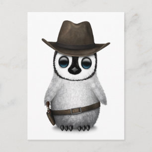 Anpassade Cute Baby Penguin Cowboy Vykort