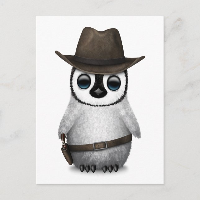 Anpassade Cute Baby Penguin Cowboy Vykort (Framsida)