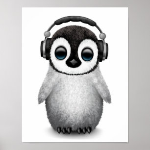 Anpassade Cute Baby Penguin Dj med hörlurar Poster
