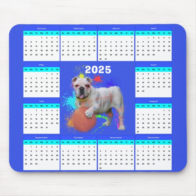 Anpassade Cute British Bulldog Calendar Musmatta (Framsidan)