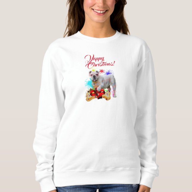 Anpassade Cute British Bulldog Yappy jul T Shirt (Framsida)
