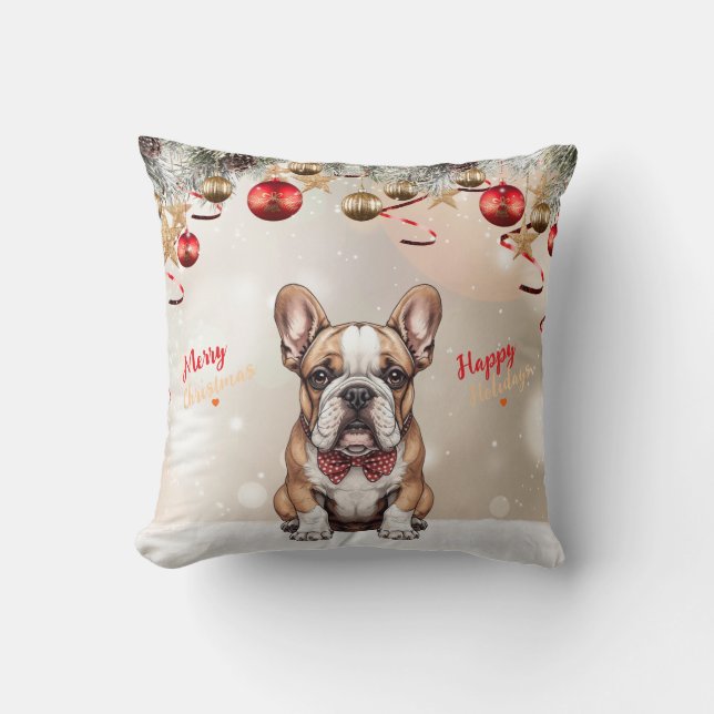 Anpassade Cute Bulldog Puppy jul Kudde (Framsida)