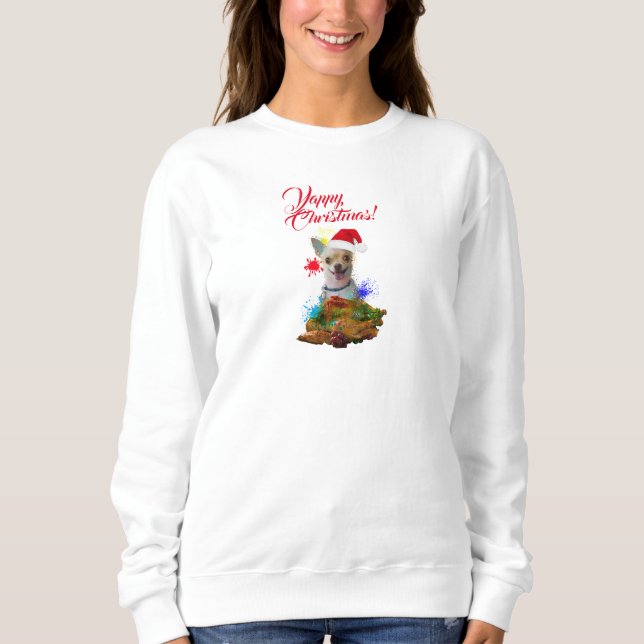 Anpassade Cute Chihuahua Hund Yappy jul T Shirt (Framsida)