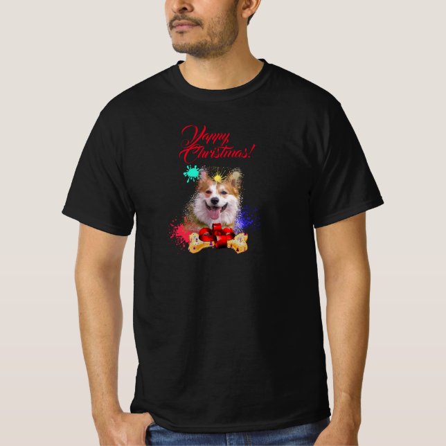 Anpassade Cute Corgi Hund Yappy jul T Shirt (Framsida)