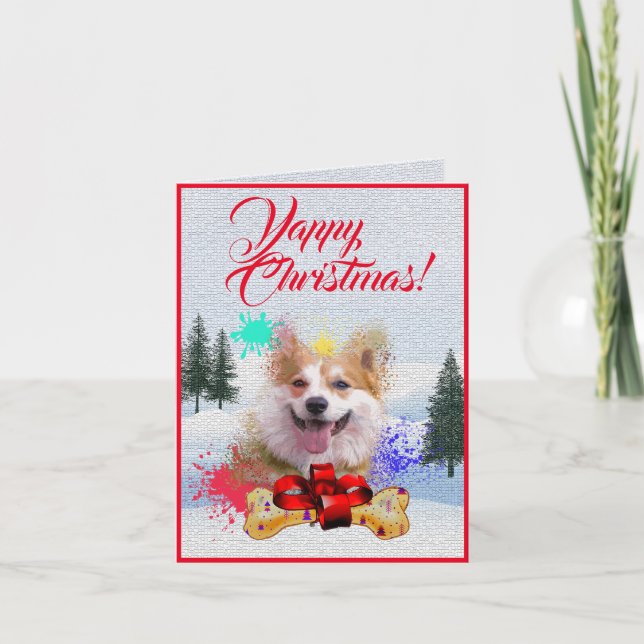 Anpassade Cute Corgi Hund Yappy Julafton Card Kort (Framsida)
