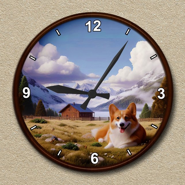 Anpassade Cute Corgi Scenia Background Rund Klocka (Skapare uppladdad)
