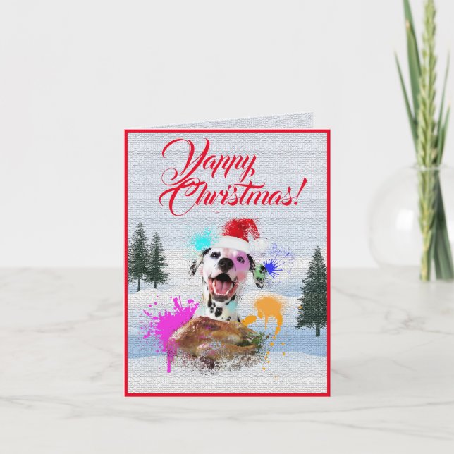 Anpassade Cute Dalmatian Hund Yappy Julafton Card Kort (Framsida)