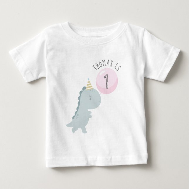 Anpassade Cute Dinosaur Birthday Baby T-Shirt (Framsida)