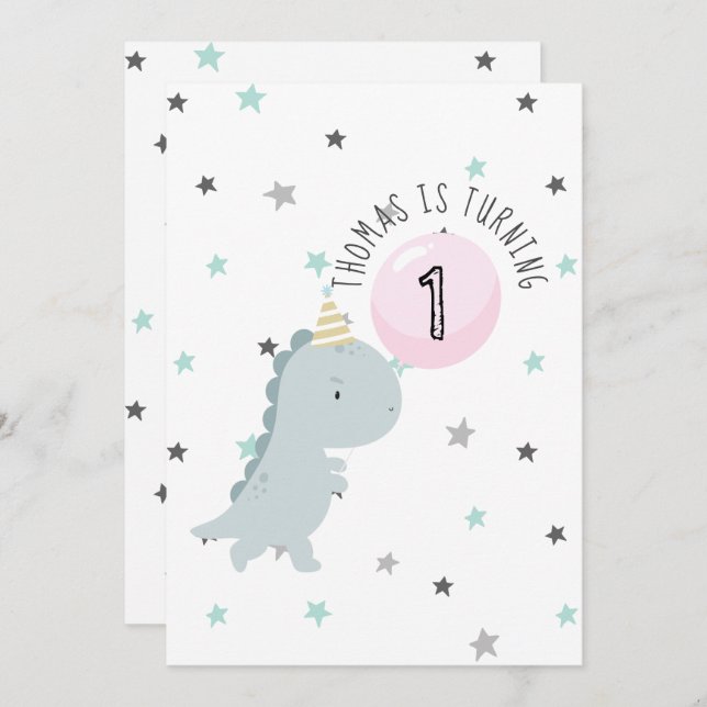 Anpassade Cute Dinosaur Birthday-inbjudan Inbjudningar (Fram/baksida)