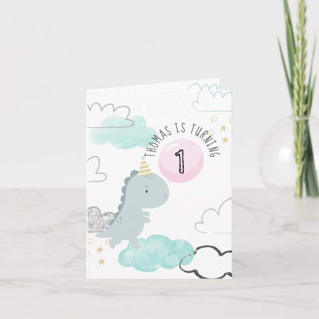 Anpassade Cute Dinosaur Birthday-inbjudan Meddelande (Framsida)
