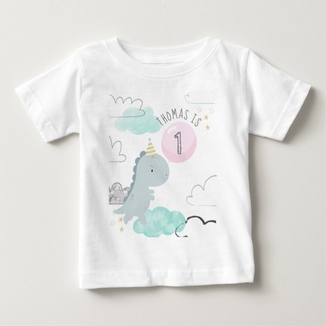 Anpassade Cute Dinosaur Birthday T Shirt (Framsida)