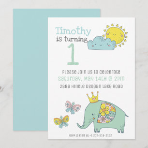 Anpassade Cute Elephant och Butterflies Inbjudningar