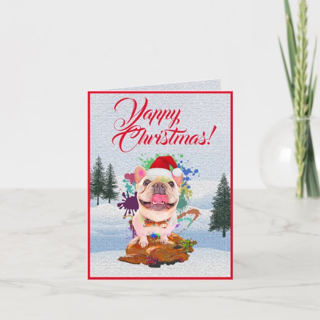 Anpassade Cute Frenchie Hund Yappy Julafton Card Kort (Framsida)