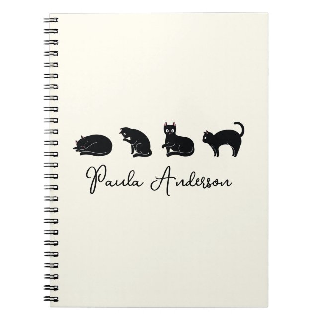 Anpassade Cute Funny Black Cat Anteckningsbok (Framsidan)