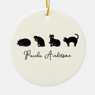 Anpassade Cute Funny Black Cat Julgransprydnad Keramik