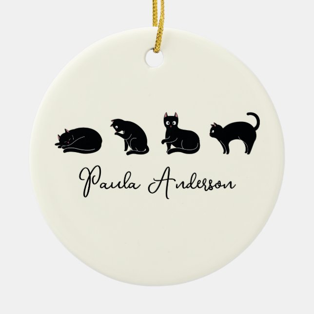 Anpassade Cute Funny Black Cat Julgransprydnad Keramik (Framsidan)