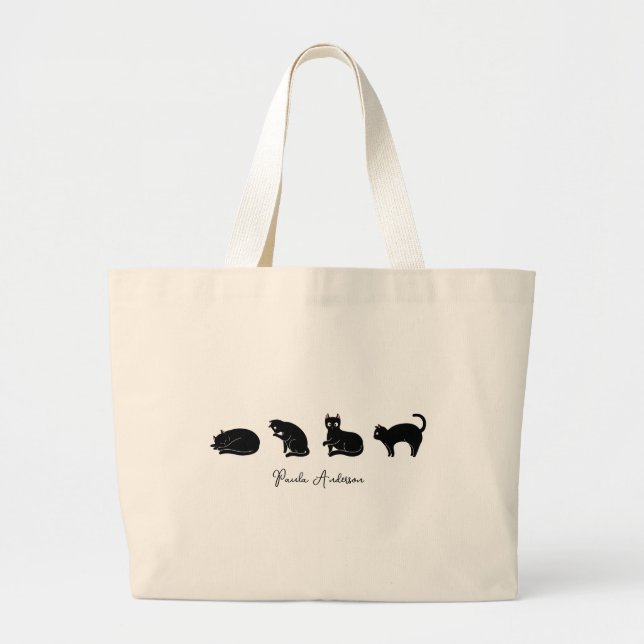 Anpassade Cute Funny Black Cat Jumbo Tygkasse (Framsidan)
