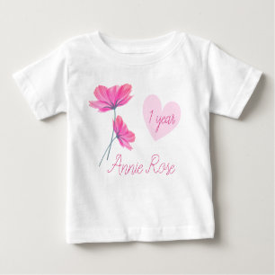 Anpassade Cute & Girly Flowers 1 års födelsedag T Shirt