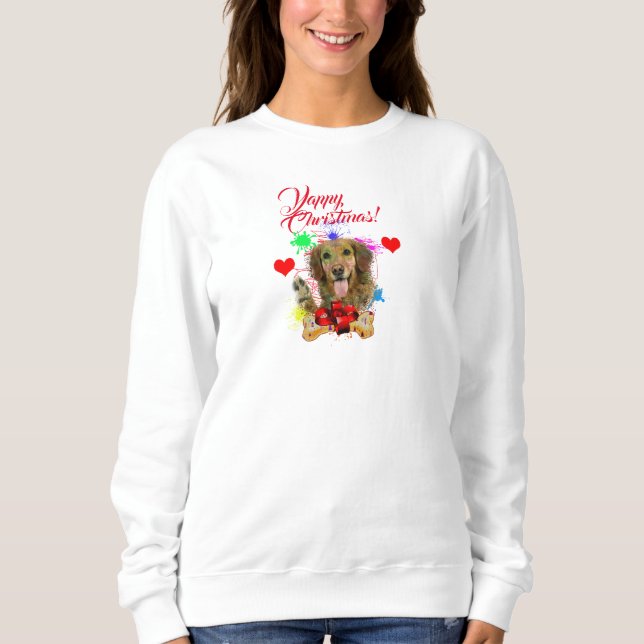 Anpassade Cute Golden Retriever Yappy jul T Shirt (Framsida)