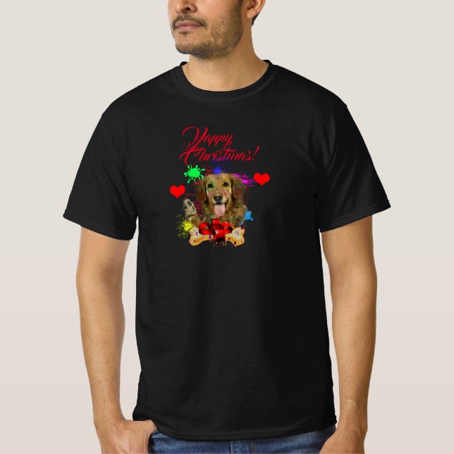Anpassade Cute Golden Retriever Yappy jul T Shirt (Framsida)