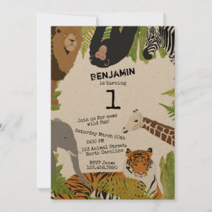 Anpassade Cute Jungle Animals Safari Birthday Inbjudningar