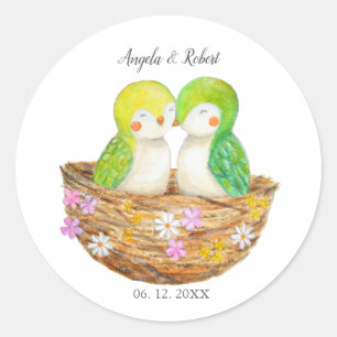 Anpassade Cute Lovebird - unika bröllopsförmån Runt Klistermärke