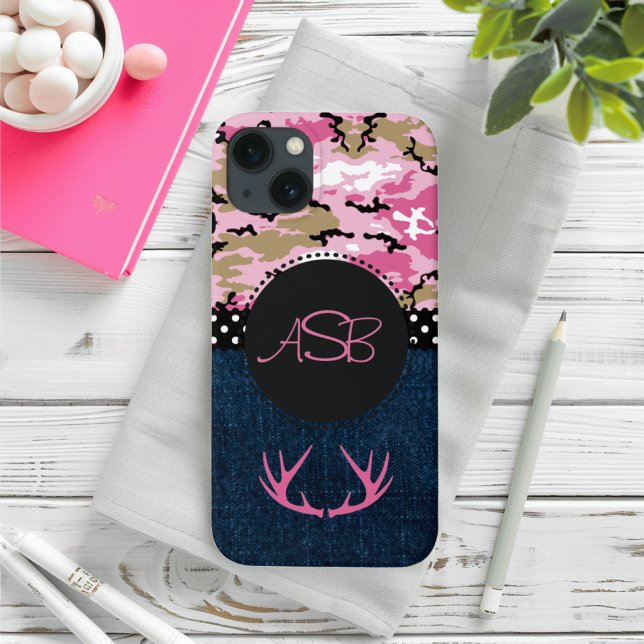 Anpassade Cute Mörk blått Jeans Rosa Antler Camo (Skapare uppladdad)